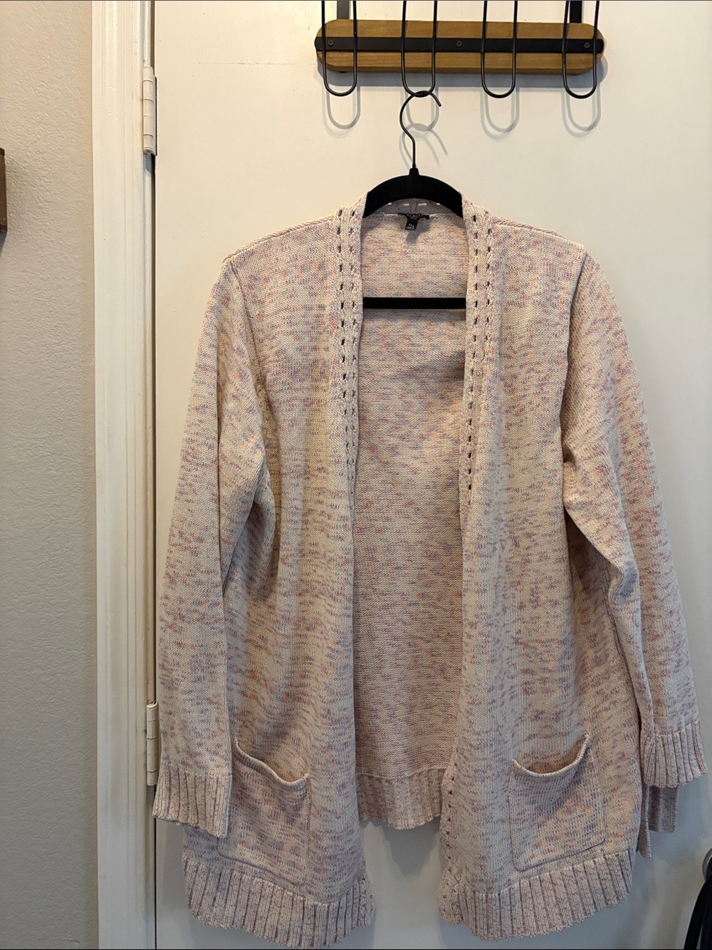Talbots Pastel Speckled Open-Front Cardigan - Light Pink Blend 93% Cotton